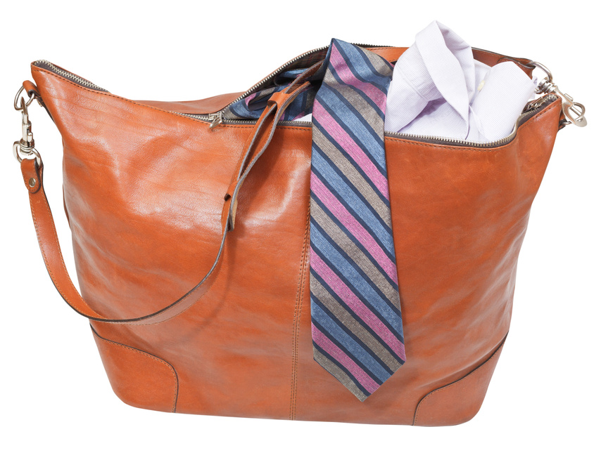 Male Leather Handbag with Shirt and Tie Isolated